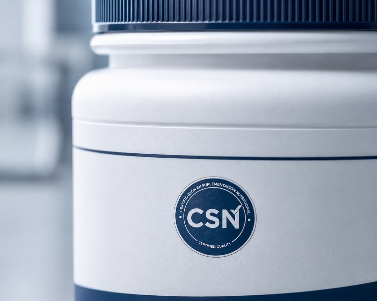 Envase de suplemento con sello CSN